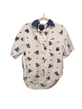 Vintage Quizz New York Teddy Bear Stars America Patriotic Short Sleeve